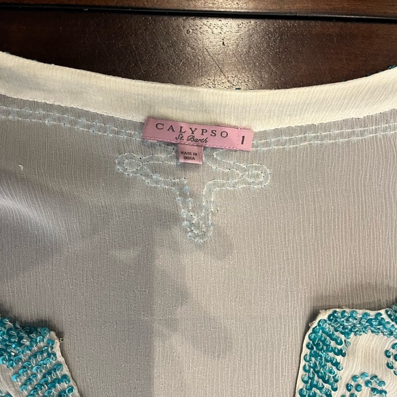 Calypso Beaded White tunic  cover up - Picture 7 of 9